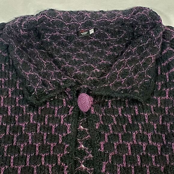 Tabask Alpaca Wool Cardigan Women's Sz S Handmade in PERU Sweater Black Purple - Picture 5 of 10